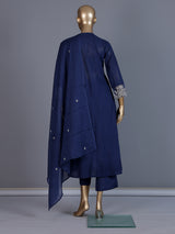 Blue cotton embroidered festive kurti set with dupatta