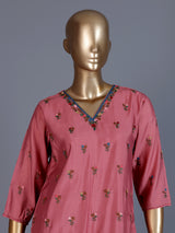 Pink silk thread work festive kurti set