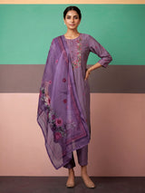 Lilac purple silk straight cut festive kurti set