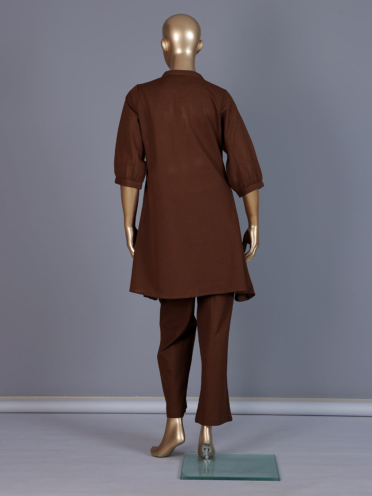Brown cotton embroidered casual co ord set for women