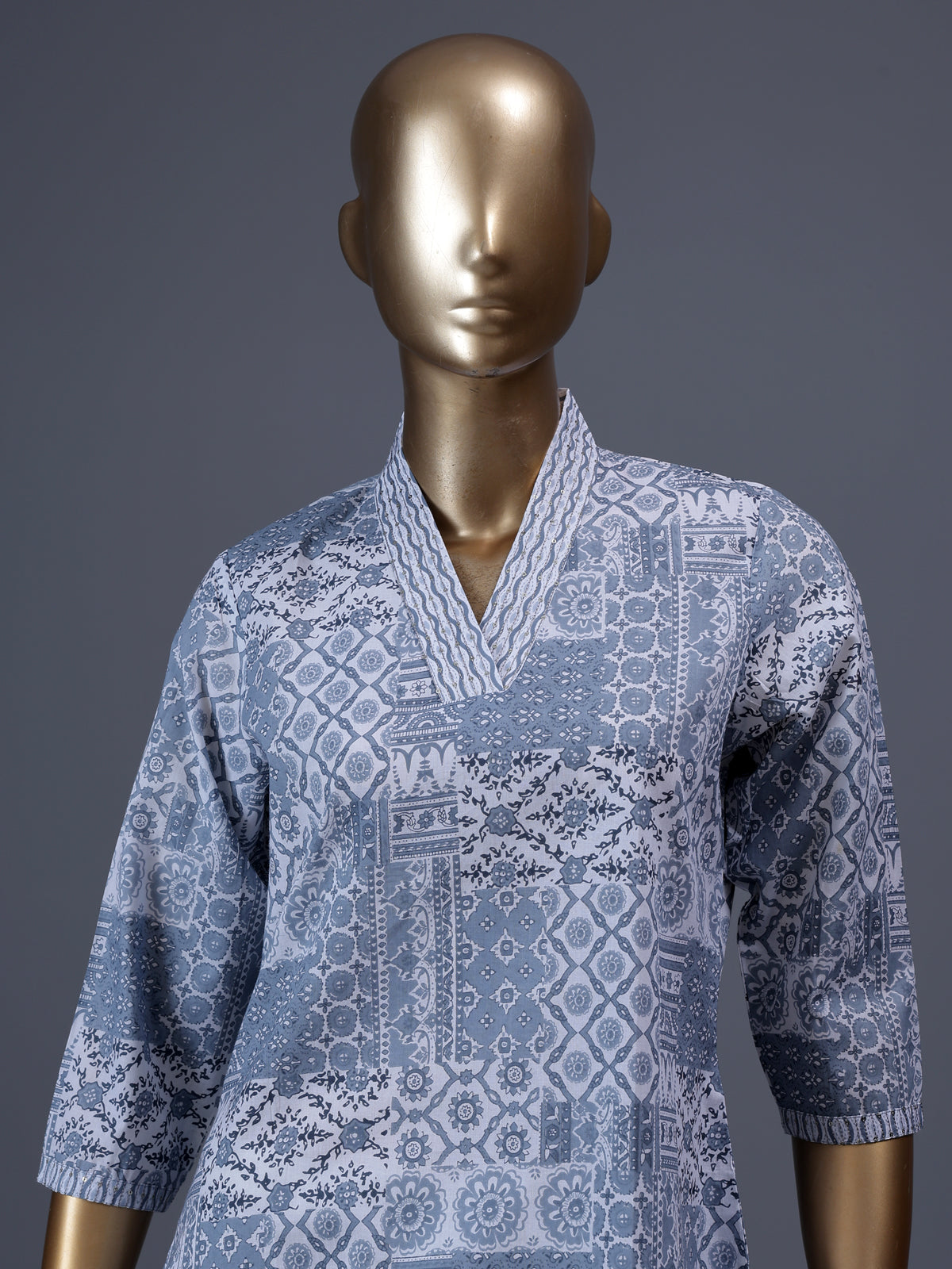 Grey printed cotton blend casual ethnic kurti design