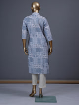Grey printed cotton blend casual ethnic kurti design