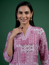 Light purple printed cotton blend stylish casual kurti