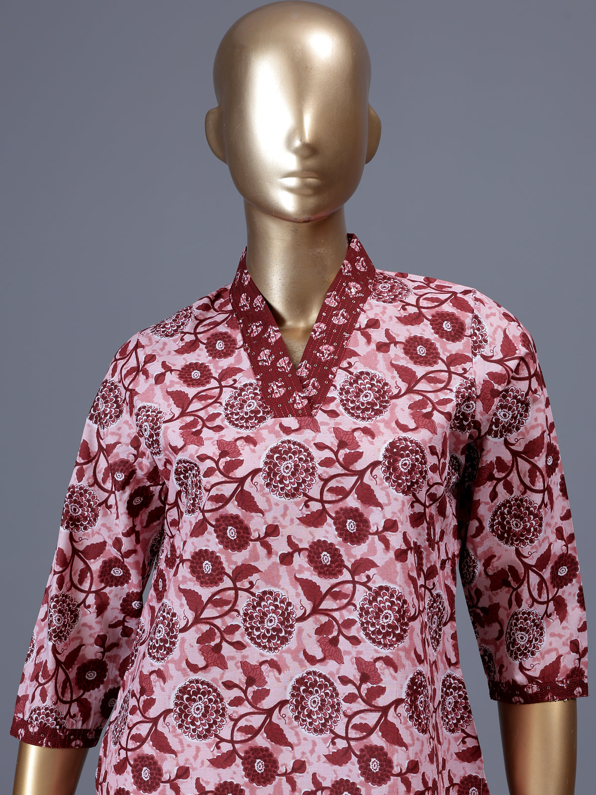 Pink floral printed cotton blend everyday wear kurti