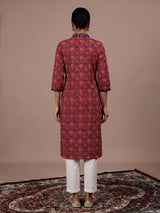 Maroon printed cotton blend casual kurti for women