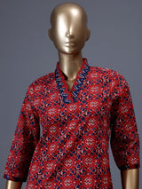 Maroon printed cotton blend casual kurti for women