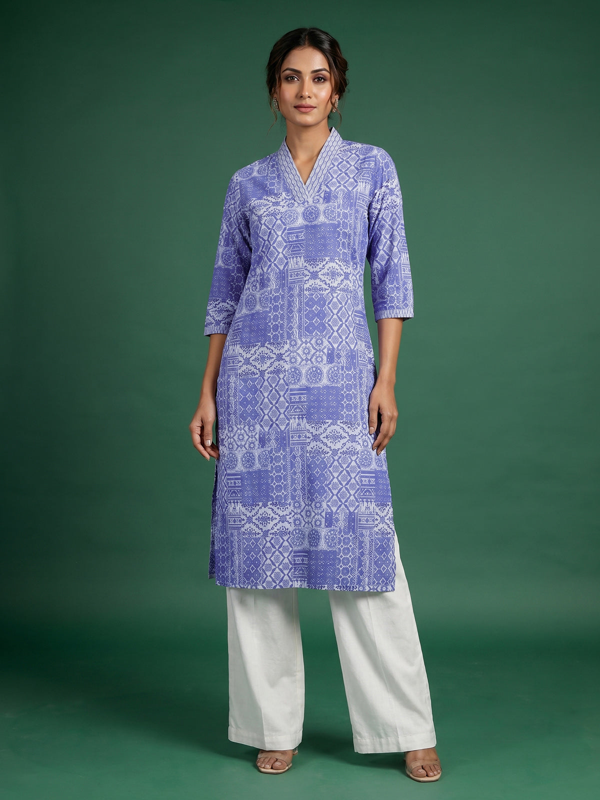 Lavender purple printed cotton blend casual fashion kurti