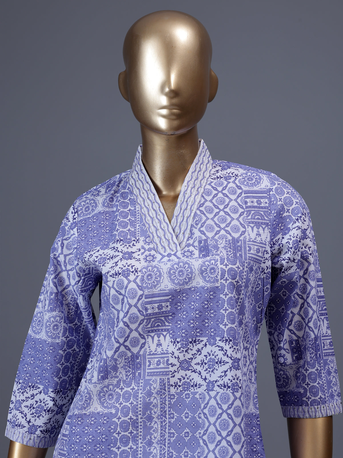 Lavender purple printed cotton blend casual fashion kurti