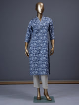 Stone grey floral printed cotton blend casual wear kurti