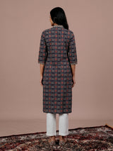 Black printed silk casual kurti with elegant V neck