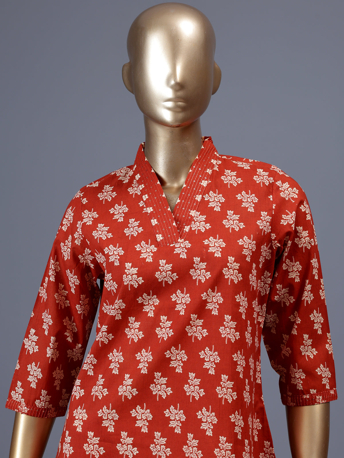 Orange floral printed cotton blend stylish casual kurti