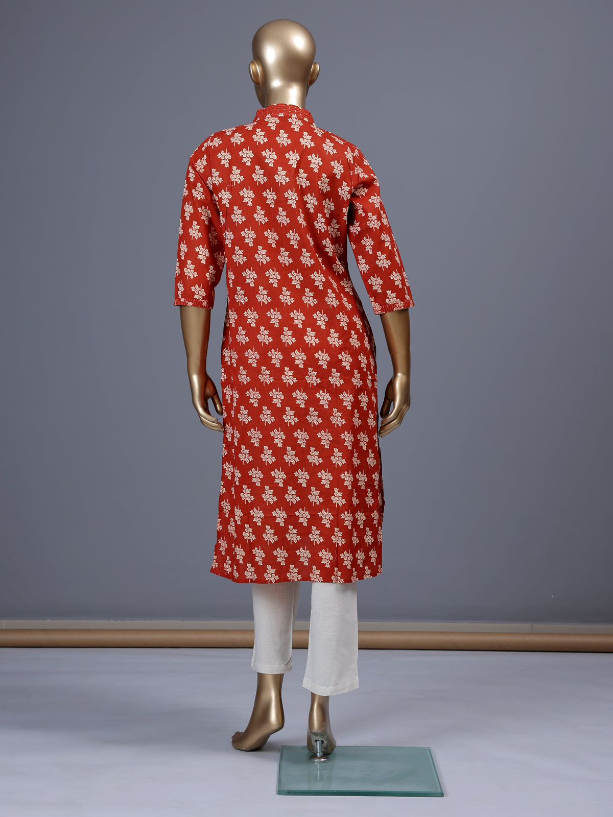 Orange floral printed cotton blend stylish casual kurti