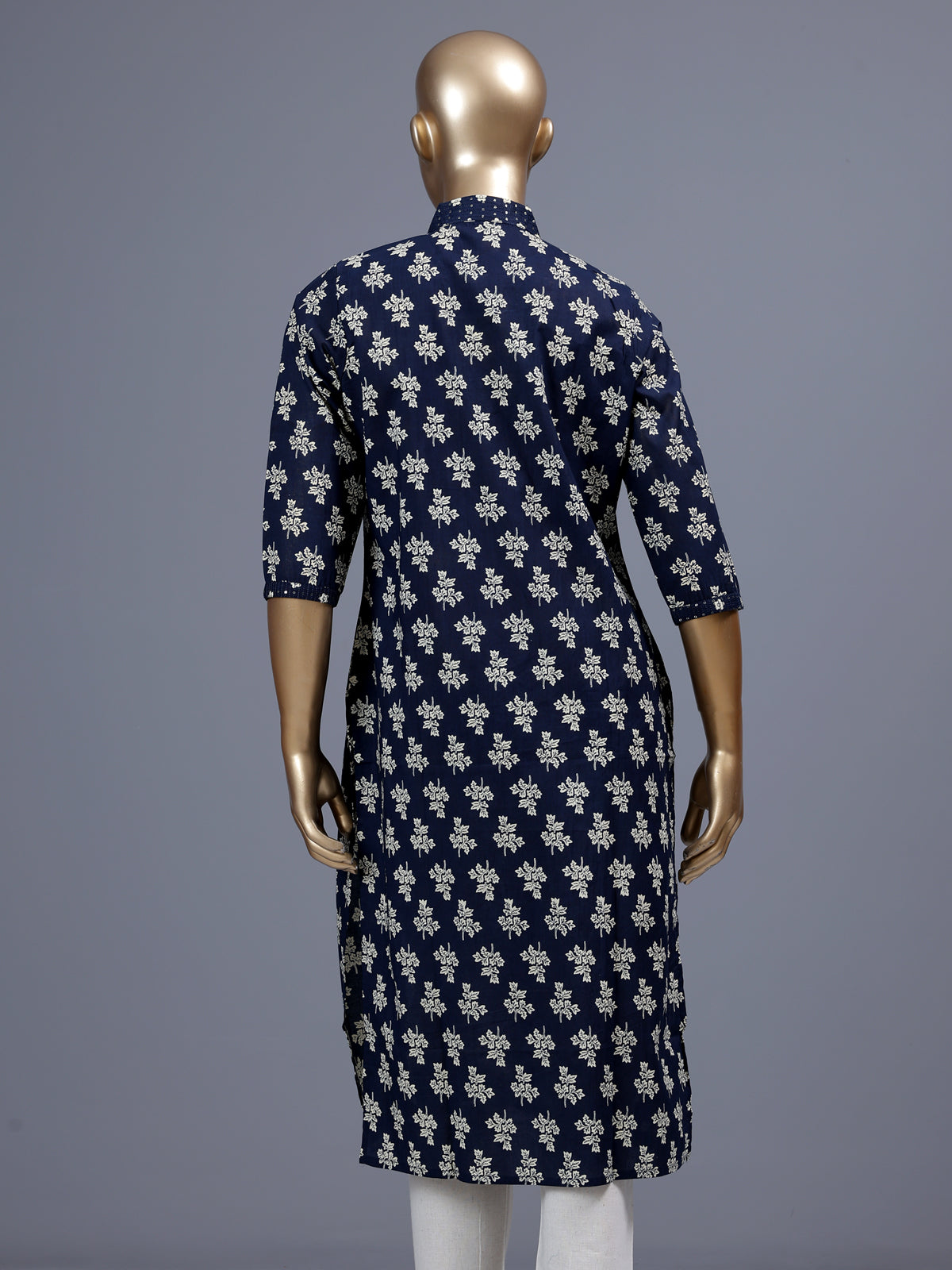 Dark blue floral printed cotton blend casual kurti