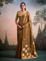 Sophisticated olive zari tissue silk festive saree