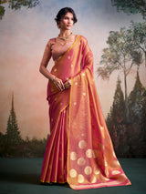 Graceful onion pink zari work tissue silk saree
