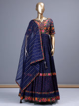Navy silk anarkali salwar suit with sweetheart neckline
