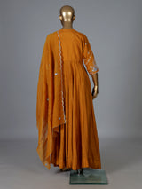 Mustard yellow silk anarkali suit with dupatta design