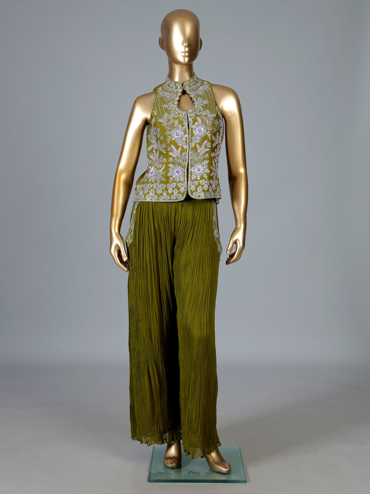 Mehendi green georgette designer palazzo suit for celebrations