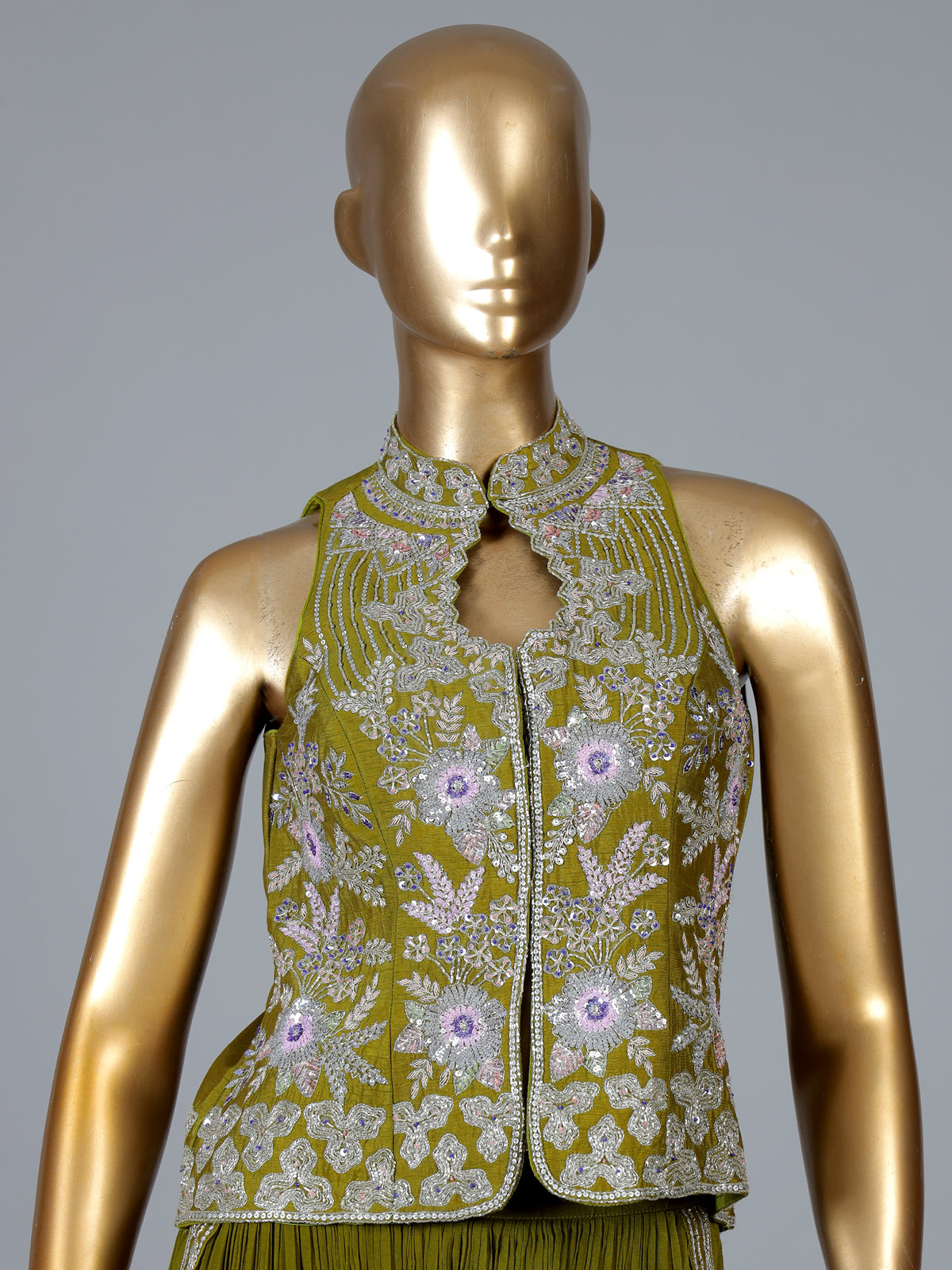 Mehendi green georgette designer palazzo suit for celebrations