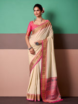 Cream classic heritage weave saree