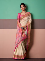 Cream classic heritage weave saree