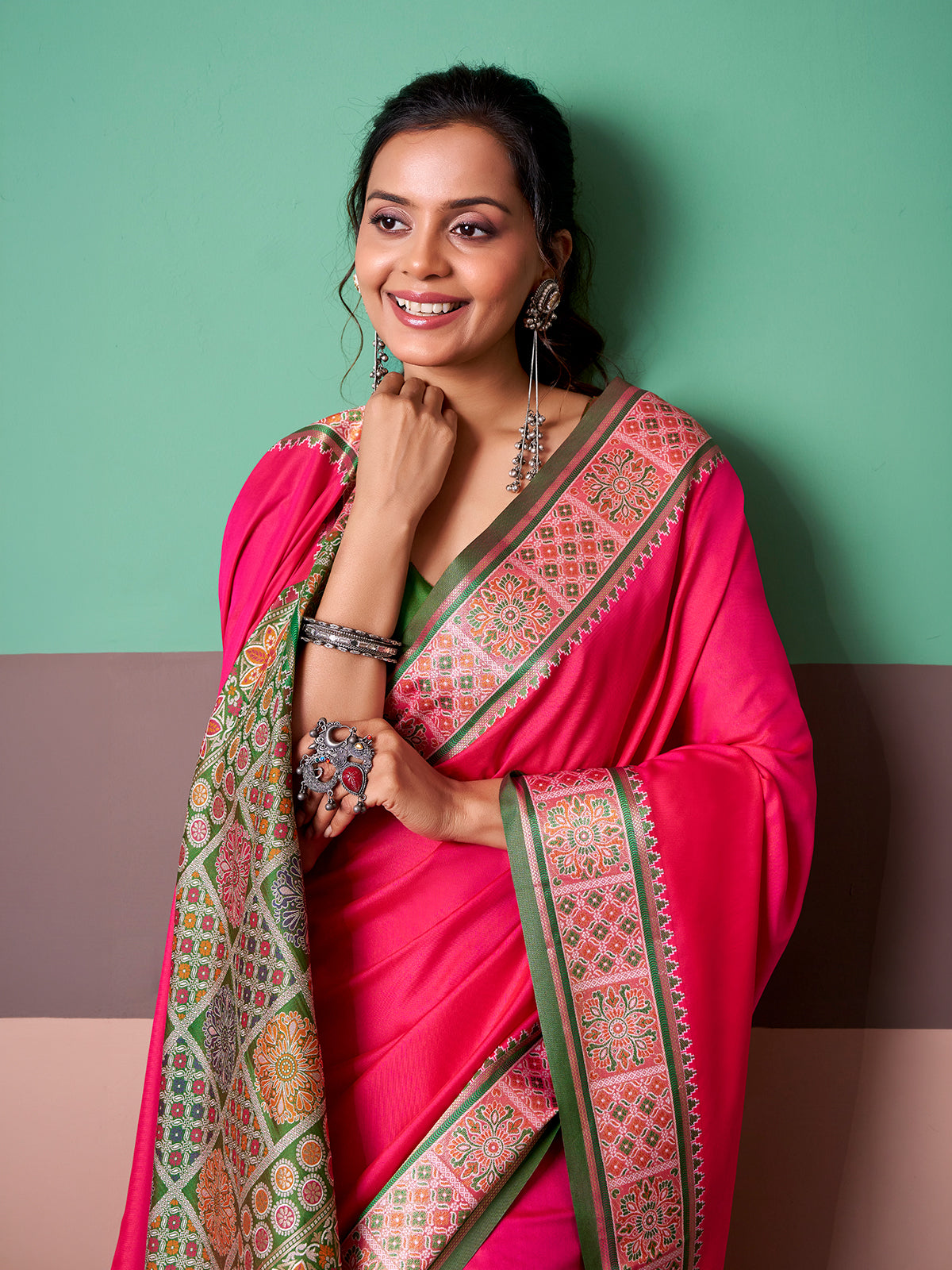 Pink vibrant patola weave silk saree