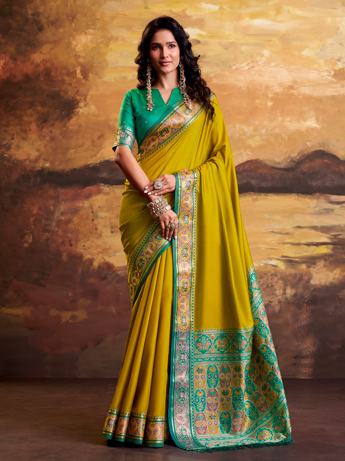 Olive traditional ikat patola saree
