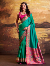 Mint green royal ikat weave saree