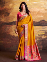 Mustard yellow heritage patola silk saree