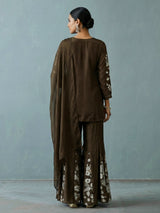 Mehendi green crepe silk palazzo suit elegance