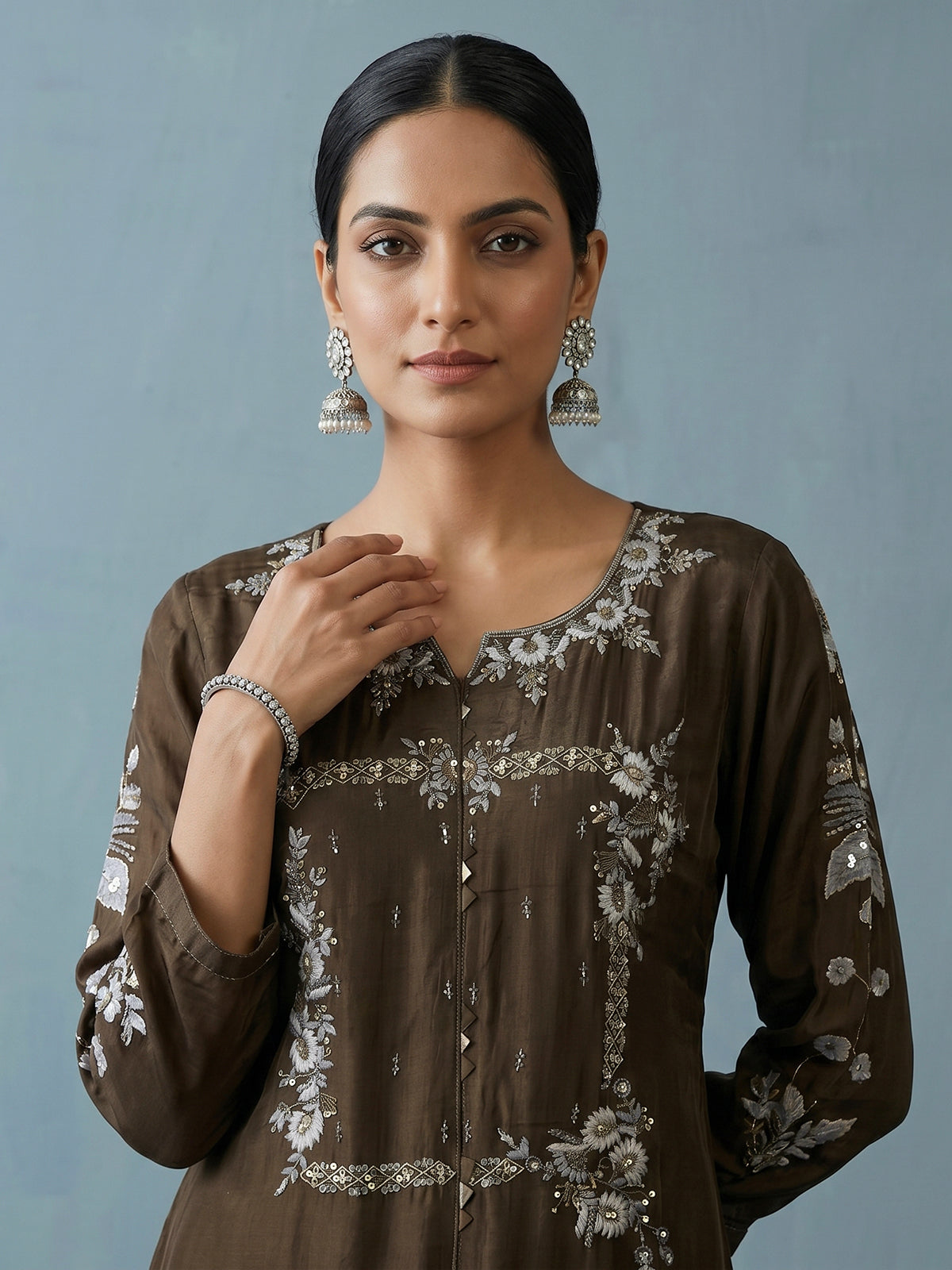 Mehendi green crepe silk palazzo suit elegance