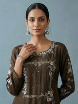 Mehendi green crepe silk palazzo suit elegance
