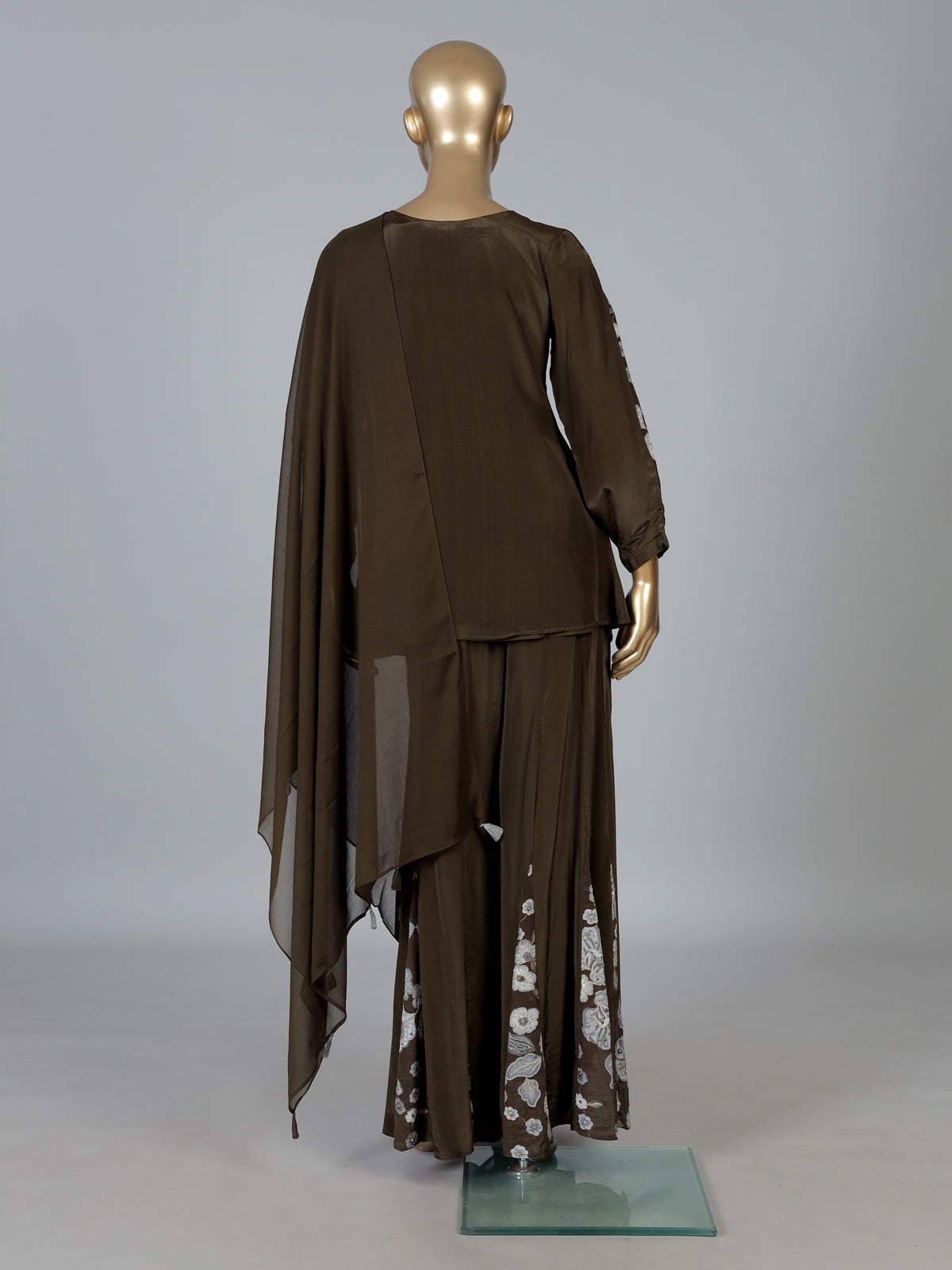 Mehendi green crepe silk palazzo suit elegance