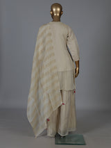 Cream tissue silk embellished palazzo suit ensemble