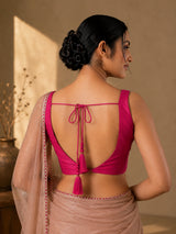 Magenta art silk v-neck sleeveless blouse