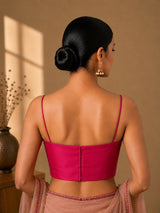 Magenta art silk sweetheart neck sleeveless blouse
