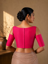 Magenta art silk boat neck elbow sleeve blouse