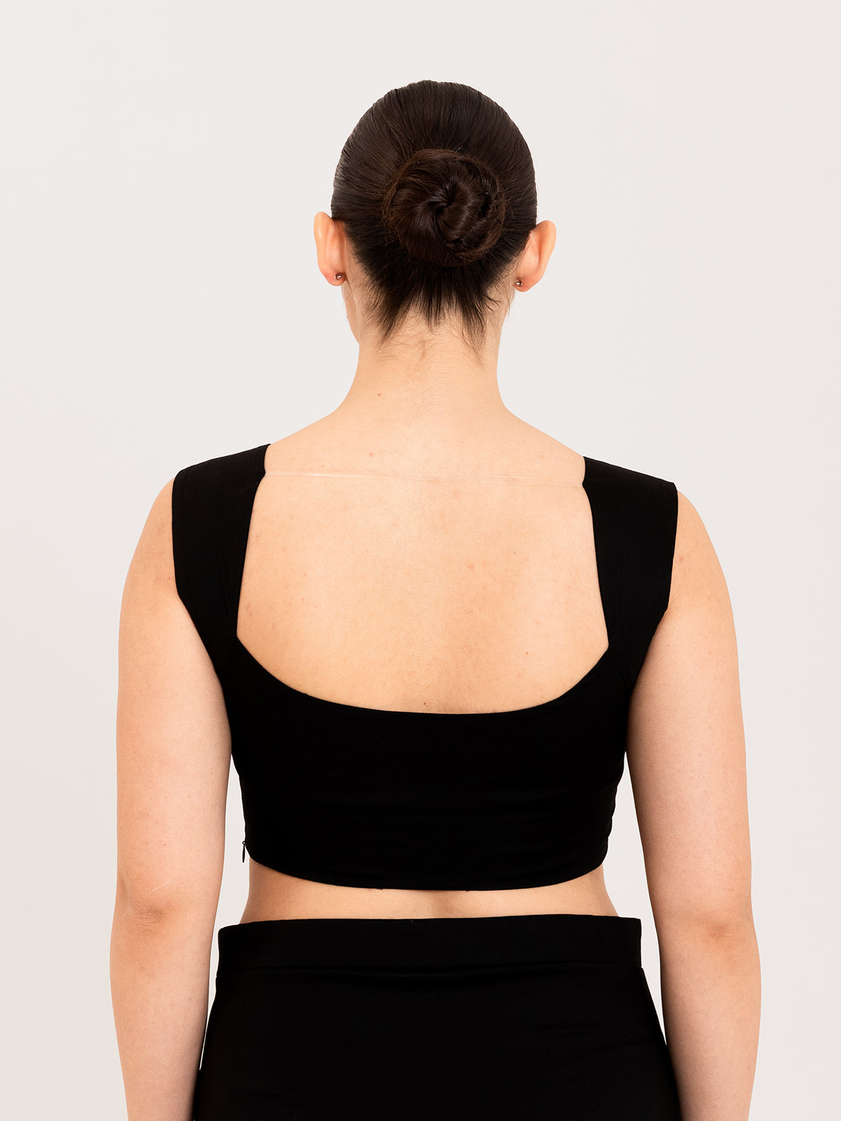 Black cotton lyra curved sweetheart neck sleeveless blouse