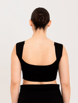 Black cotton lyra curved sweetheart neck sleeveless blouse