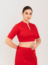 Red cotton lycra collar neck half sleeves blouse