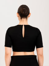 Black cotton lycra round neck sleeveless blouse