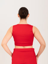 Red cotton lycra sweetheart neck sleeveless blouse