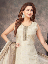 Cream floral silk straight cut salwar suit