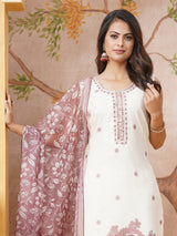 Off white and onion pink printed silk salwar suit