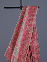 Cream art silk saree with festive printed border