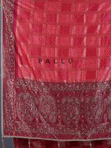 Pink art silk saree with printed contrast border