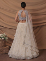 Grey cream chiffon designer lehenga choli ensemble