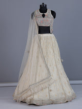 Grey cream chiffon designer lehenga choli ensemble