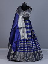 Silver blue silk embellished lehenga choli with dupatta