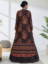 Brown silk long jacket style lehenga choli